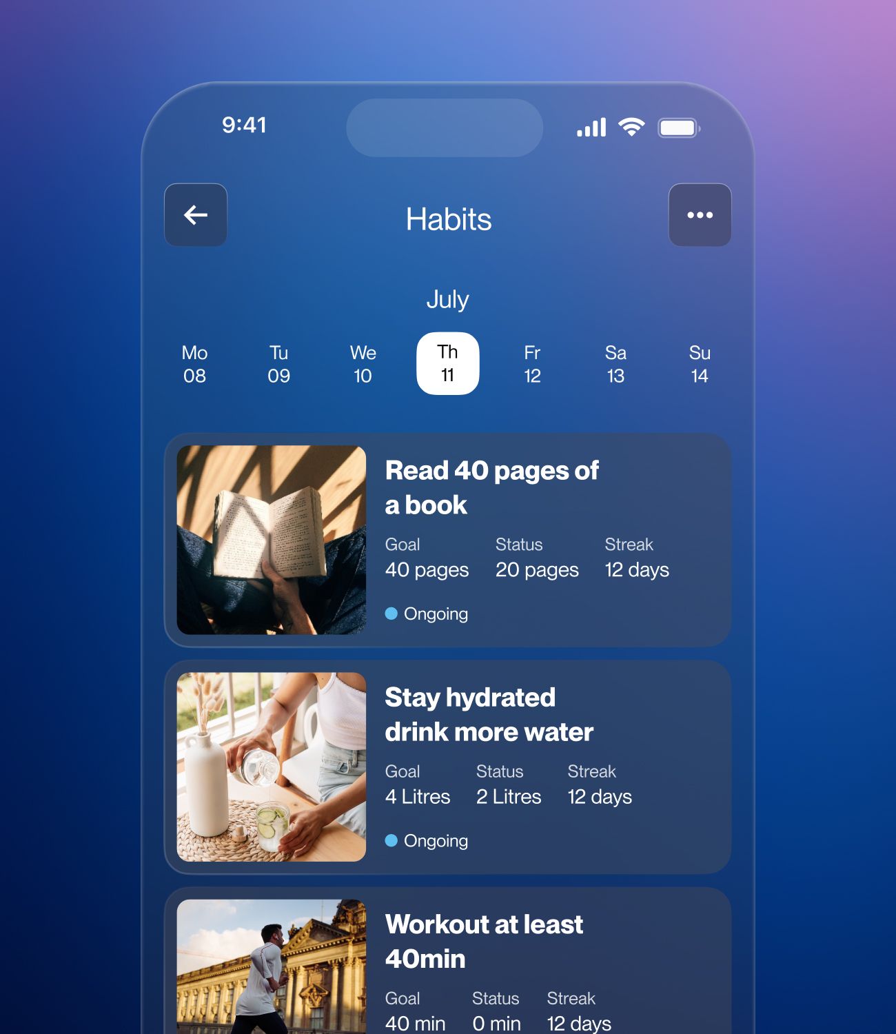 all habits screen with gradient background