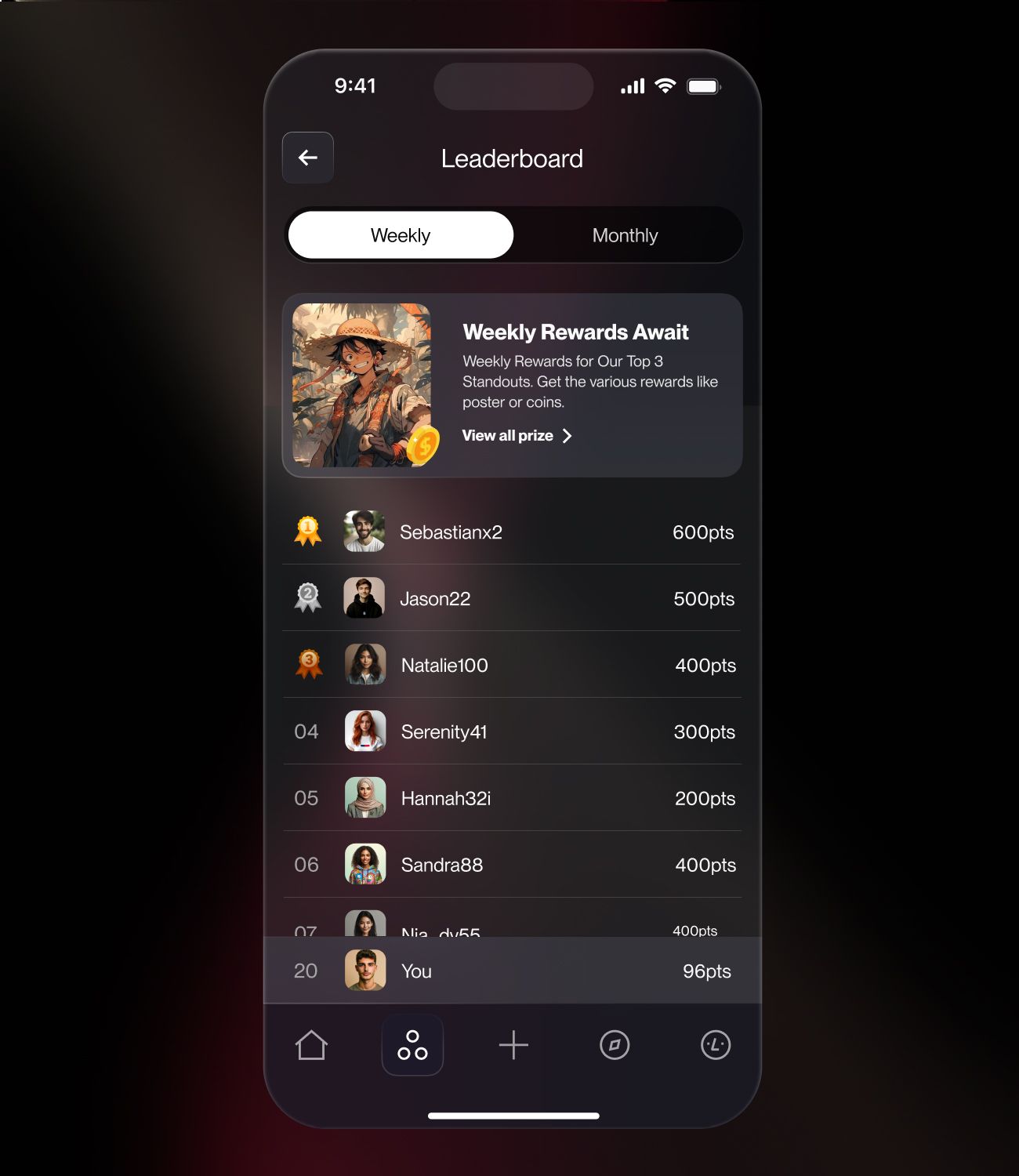leaderboard screen with abstract in background