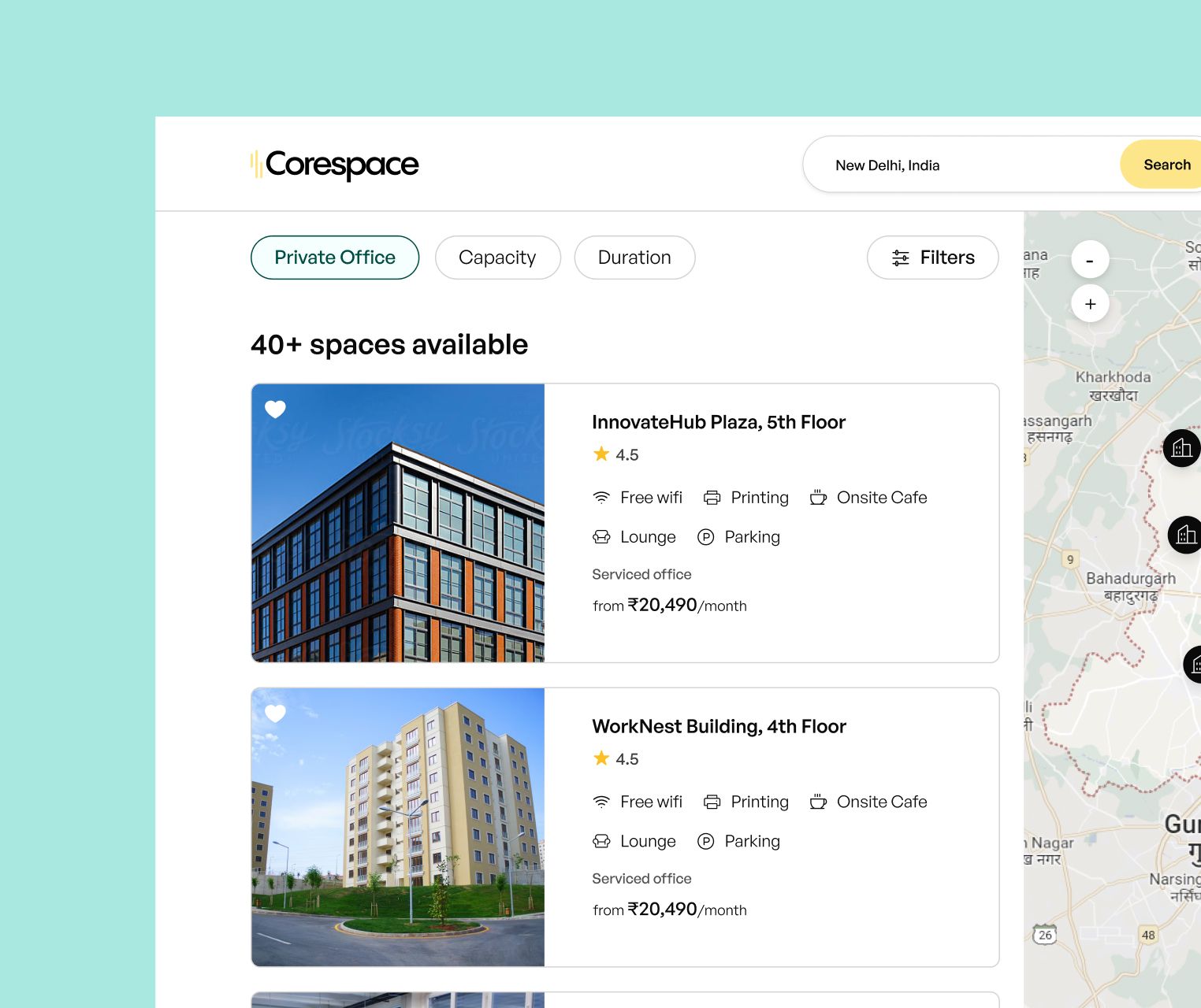 map view of spaces 